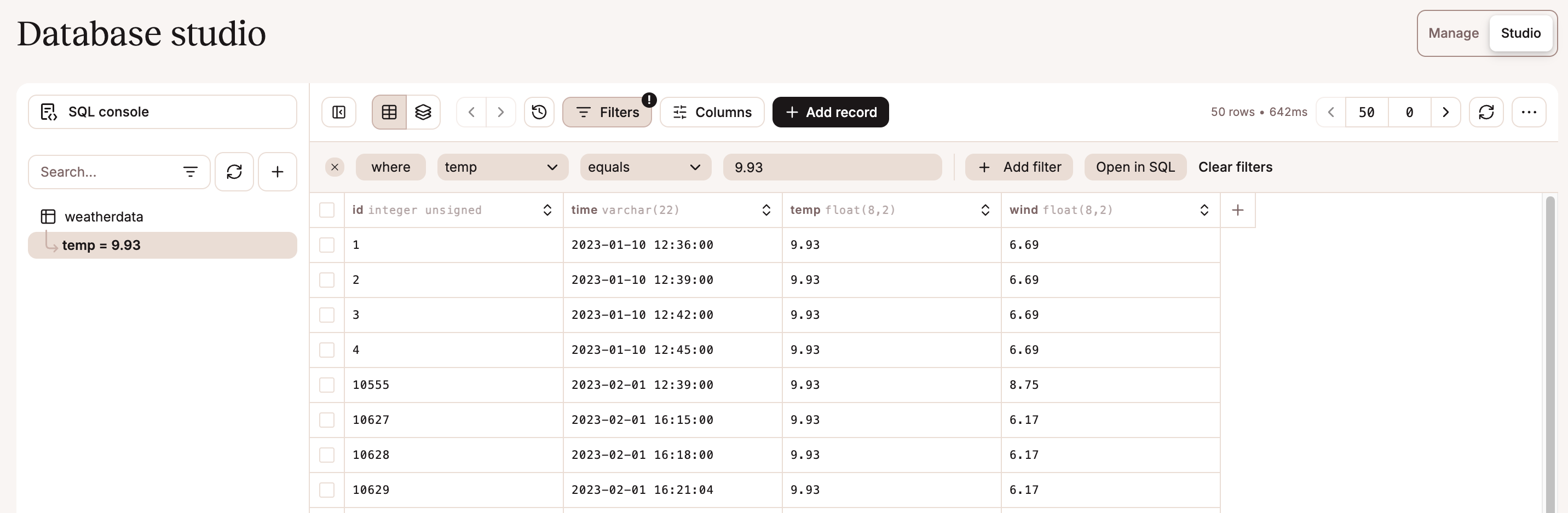 Apply filters to your database to show specific data.